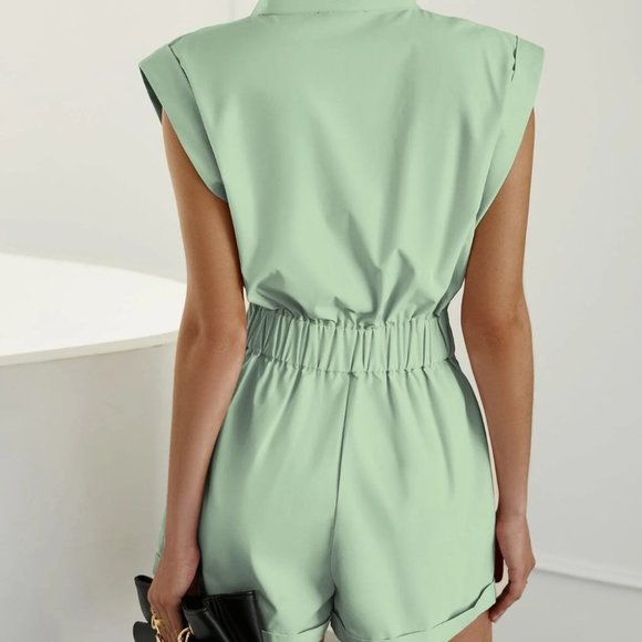 mint green zipper front romper chic classy elegant fall winter - Picture 3 of 4